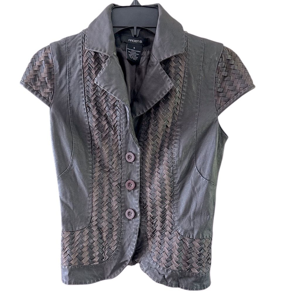 Arden B Juniors Leather Jacket/top Cap Sleeves Brown Size Small